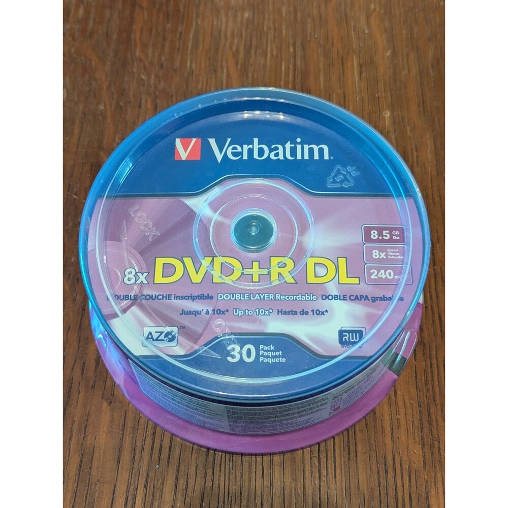Verbatim 96542 8.5 GB 8X Dual-Layer DVD+R Discs Spindle - Silver (30/Pack) New